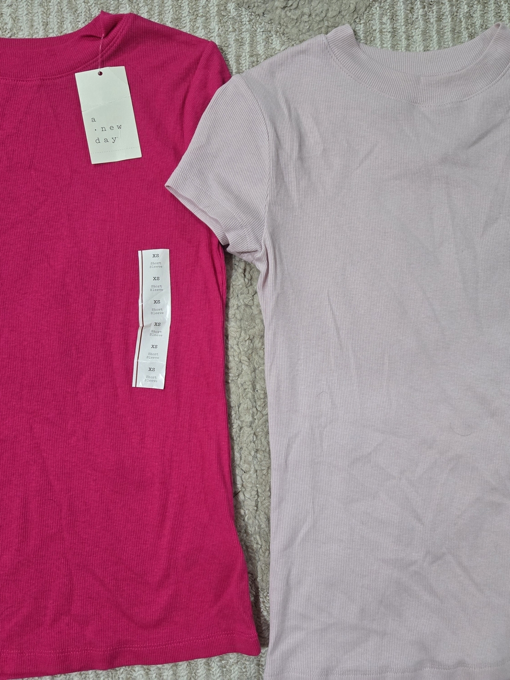 a new day Short Sleeve Ribbed Tees in Hot Pink & Light Pink